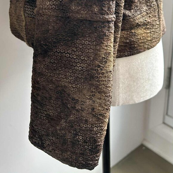 Simon Chang Bronze Textured Moto Jacket with Stones & Embellishments - US 12 - Picture 9 of 10